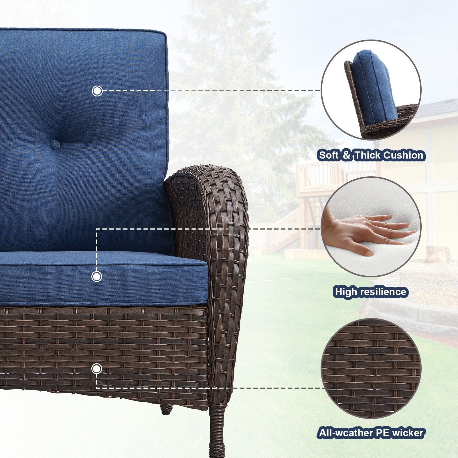 Outdoor Fire Pit Conversation Set, 3-Seat Sofa & Chairs Patio Furniture Set