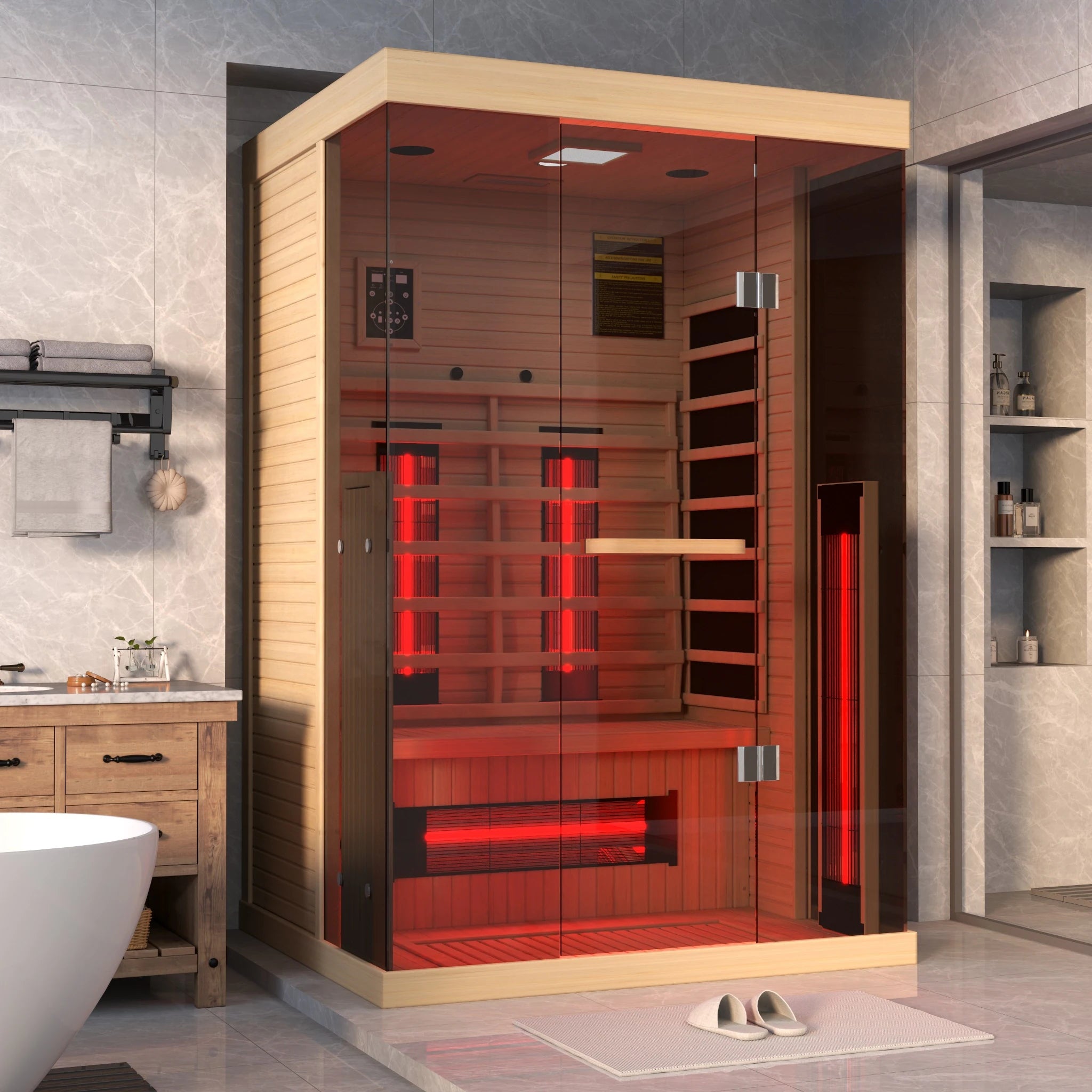Infrared Sauna up to 4 Person with 15 Minutes Warm-Up Heater Tube & Carbon Plate