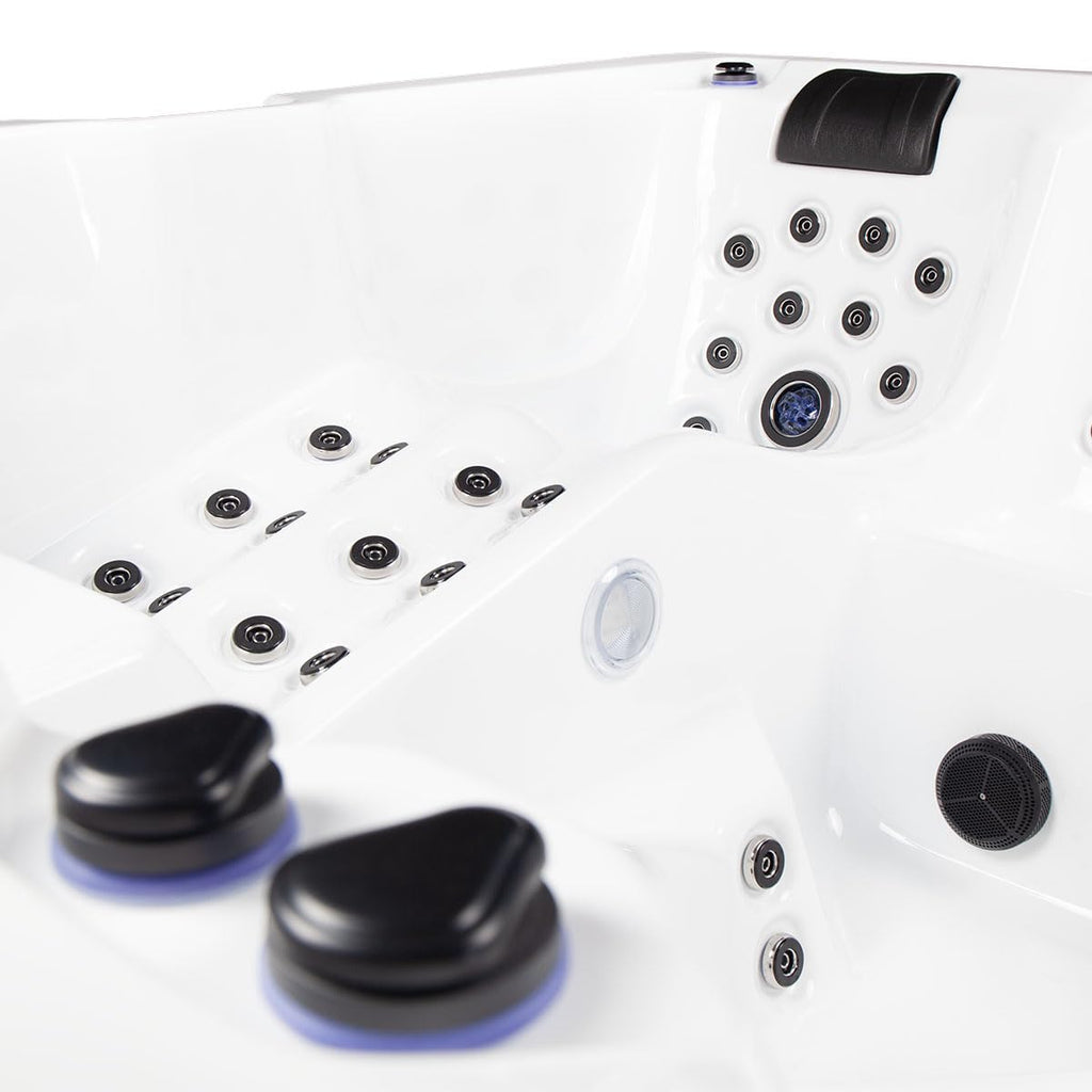 Bueno Spa Denver 6 - Person 100 - Jet Acrylic Hot Tub with New Arctic Max Insulation, Ozonator, and Cover in Ice White