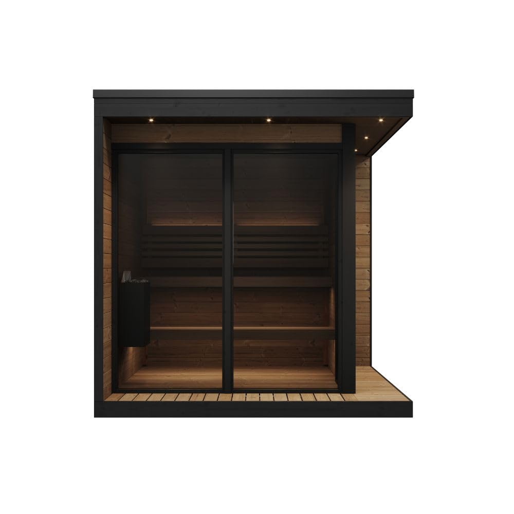 saunalife GL6 Outdoor Sauna Kit, Garden Luxury-Series Outdoor DIY Sauna Kit, Thermo-Spruce, up to 6 Persons Bundles (Sauna Heater and Sauna Stones Included) (Drop 9 WiFi - Glass)