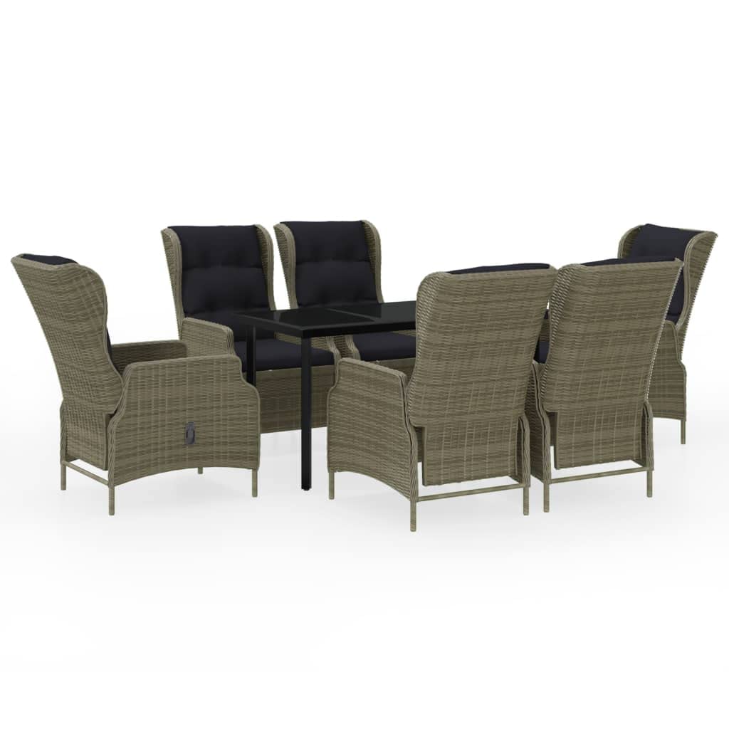 Fregramei 7 Piece Patio Dining Table and Reclining Function Chairs Set, Outdoor Furniture Sets, Patio Conversation Set with Cushions for Garden Yard, Brown,-804