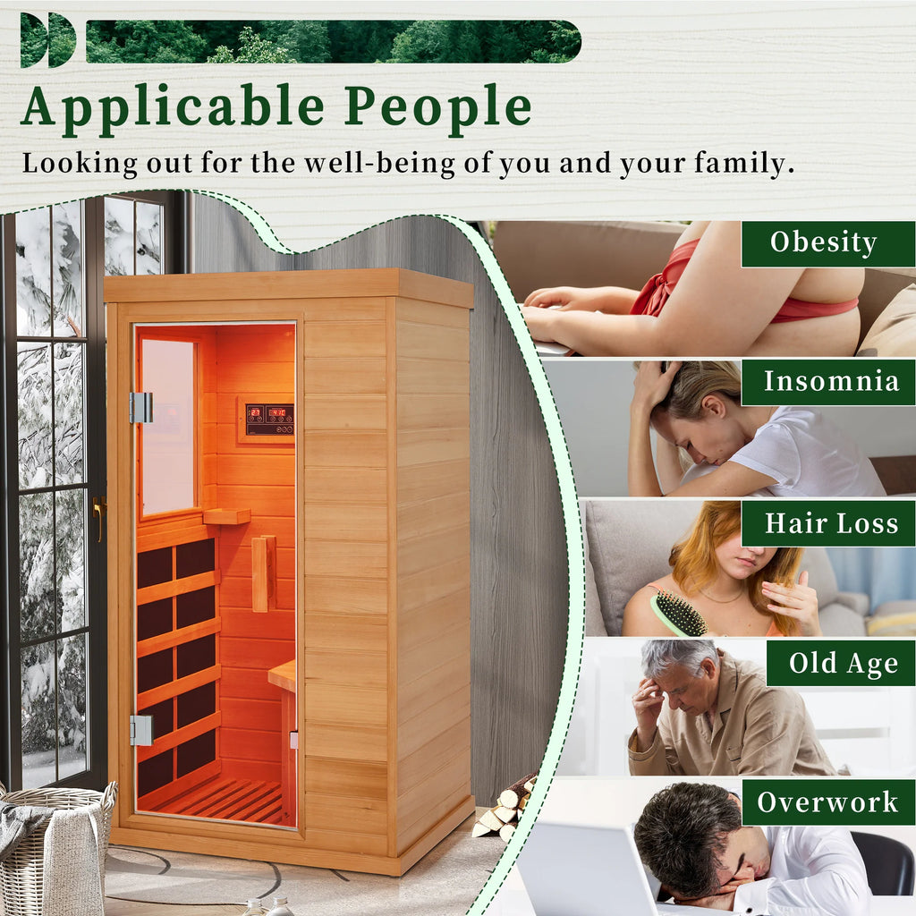 Infrared Sauna up to 4 Person with 15 Minutes Warm-Up Heater Tube & Carbon Plate