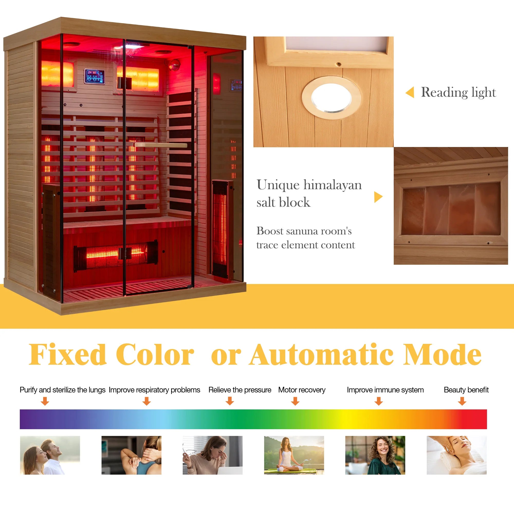 Infrared Sauna up to 4 Person with 15 Minutes Warm-Up Heater Tube & Carbon Plate