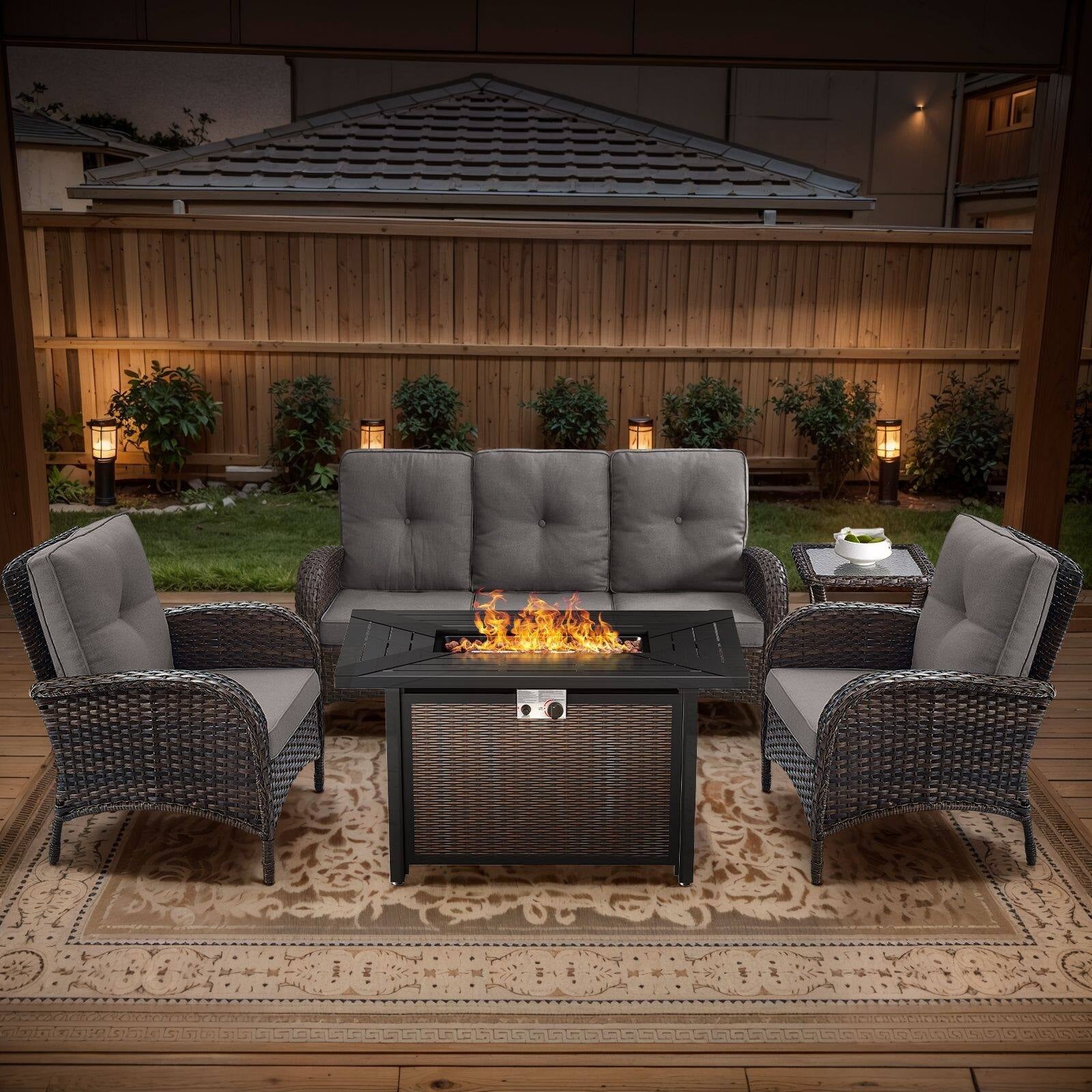 Outdoor Fire Pit Conversation Set, 3-Seat Sofa & Chairs Patio Furniture Set