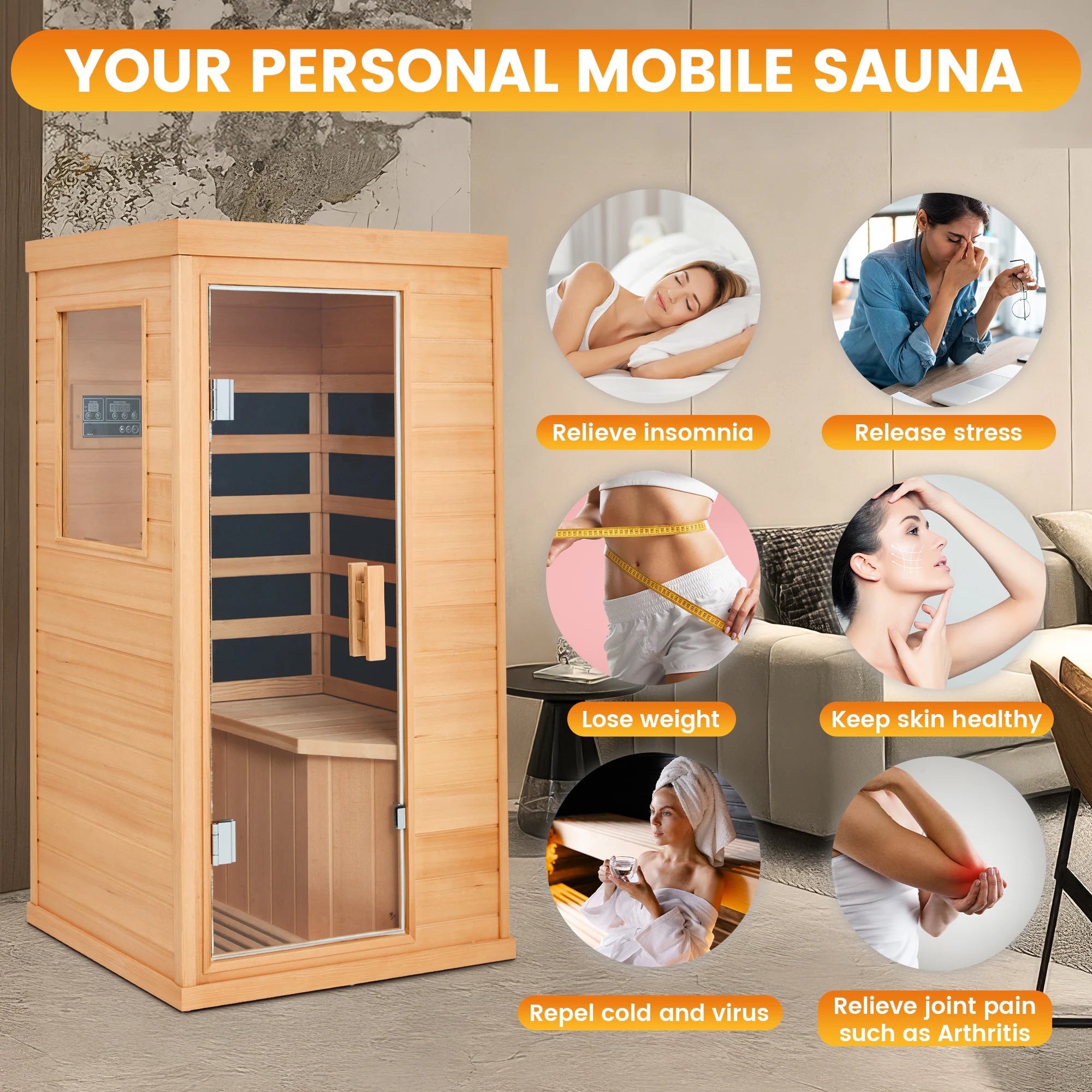 Infrared Sauna up to 4 Person with 15 Minutes Warm-Up Heater Tube & Carbon Plate