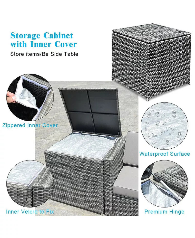 8 Piece Wicker Sofa Rattan Dinning Set Patio Furniture with Storage Table