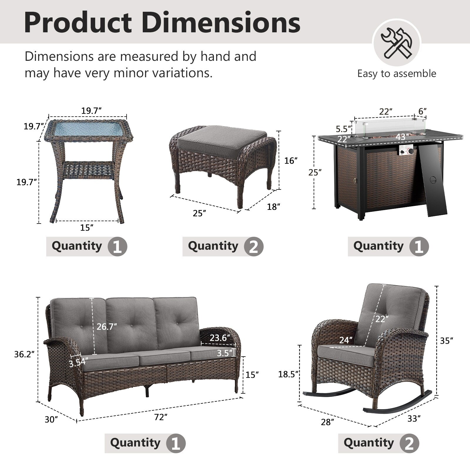 Outdoor Fire Pit Conversation Set, 3-Seat Sofa & Chairs Patio Furniture Set