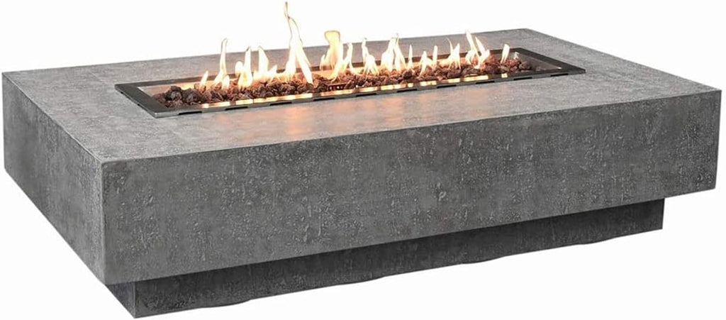 Hampton Fire Table Outdoor Fire Pit 56" X 32" Cast Concrete Firepit Includes Lava Rocks 45,000 Btus Outdoor Fireplace for Patio Furniture Set, Deck, Porch, Outdoor Heater - Liquid Propane