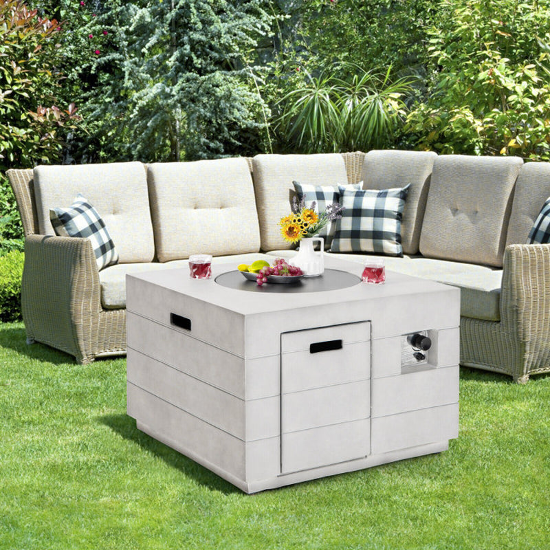 34 Inch Square Concrete Propane Fire Pit Table with Lava Rocks and Cover 50,000 BTU