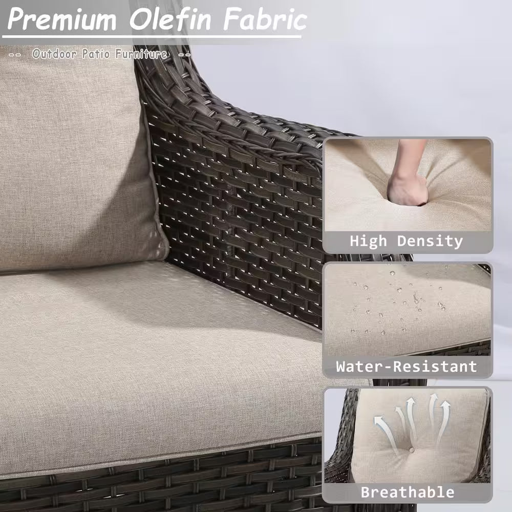 6-Pieces Wicker Outdoor Patio Furniture Set Rattan Chair Wicker Set with Beige Cushion