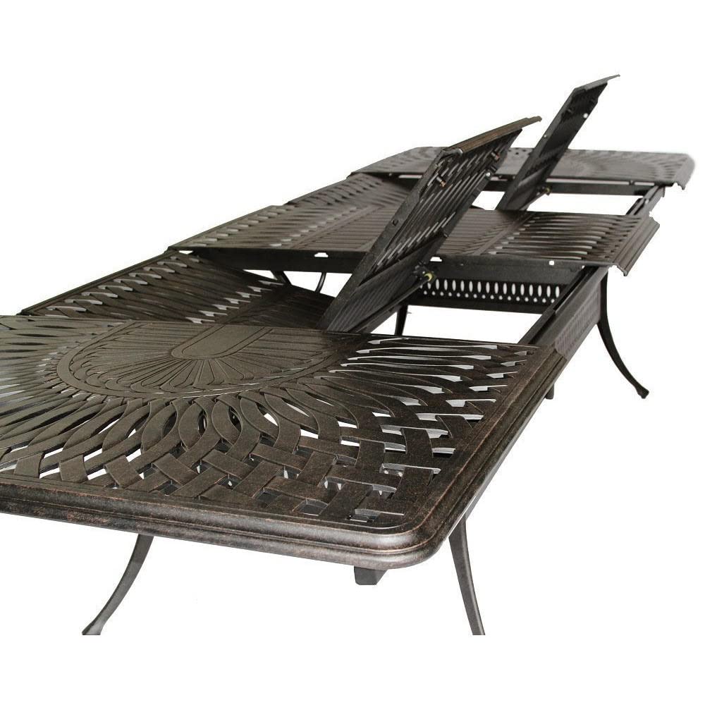 Patio Land Elizabeth Outdoor Cast Aluminum Powder Coated 11-Piece Dining Set with Extendable 132in Rectangular Dining Table (Premium-Linen-Sesame Cushions)