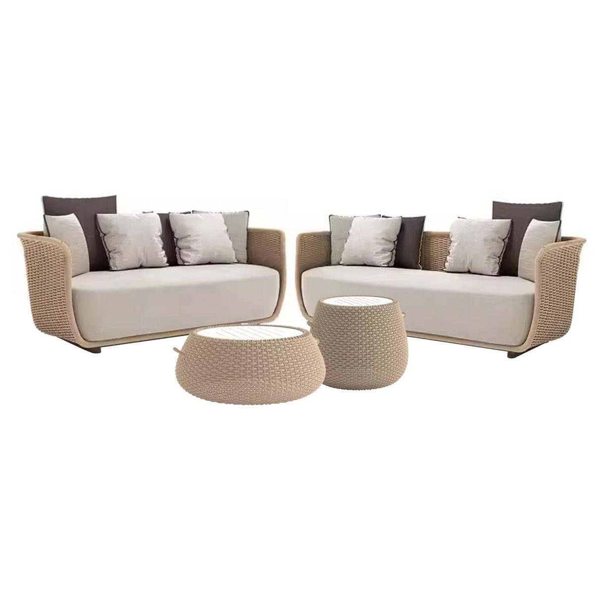 KPHYMOD Outdoor Patio Furniture Sets, Wicker Conversation Set for Porch Deck, Weather Resistant Rattan Sofa Chair with Coffee Table(Color:Beige,Size:4 Pieces-B)