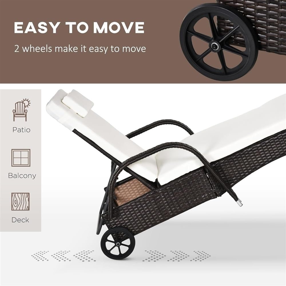 UOPYNE 3 Pieces Patio Furniture Set, Patio Chaise with Wheels, Wicker Outdoor Chaise Lounge Set of, Adjustable Backrest PE Rattan Pool Lounge Chair for Outside Sunbathing Pool Camping Bea