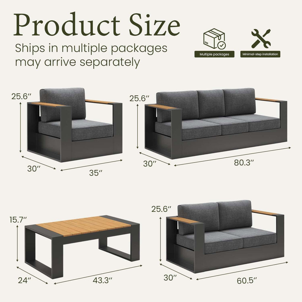 LayinSun 5 Pieces Aluminum Patio Furniture Set with Coffee Table