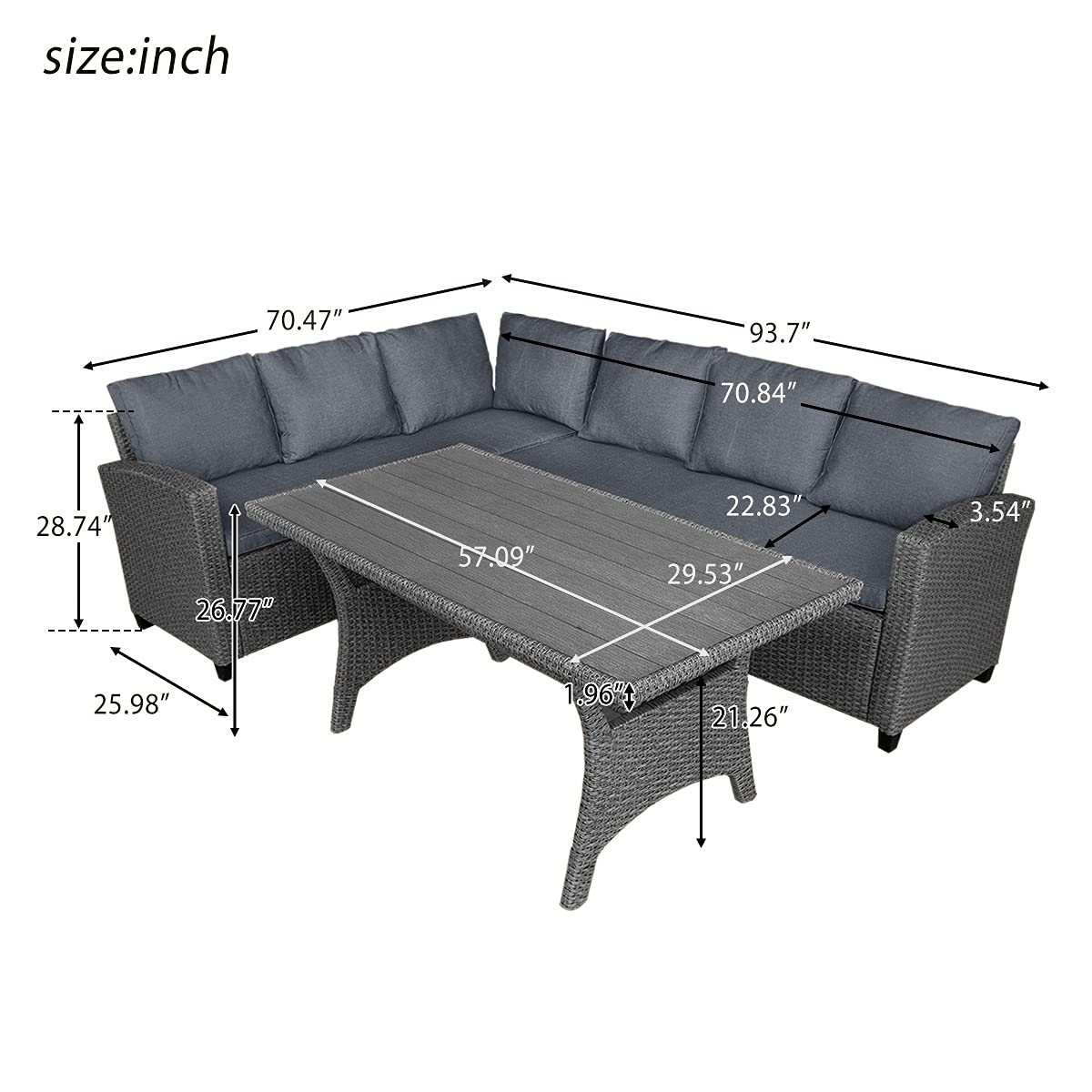 MLLXUXANCC Outdoor Patio Furniture PE Rattan Wicker Conversation Set All-Weather Sectional Sofa Set 1 Table+2 Sofa w/Cushion 2 Colors (Color : B) (B)