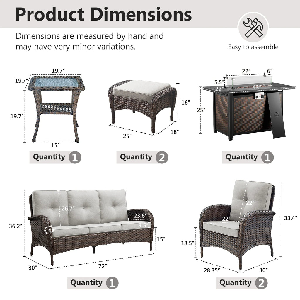 Outdoor Fire Pit Conversation Set, 3-Seat Sofa & Chairs Patio Furniture Set