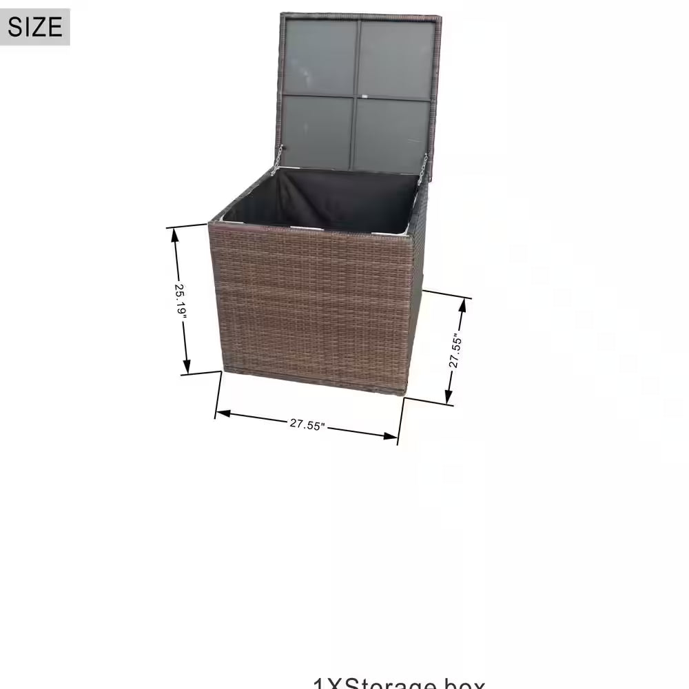 Madison 7-Piece Wicker Patio Fire Pit Conversation Sofa Set with Beige Cushions