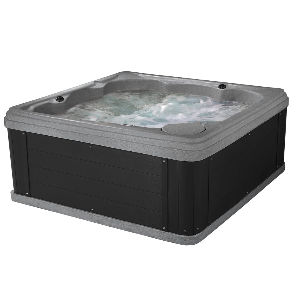 Inland 6 Person Square Hard Side Plug & Play Hot Tub, 24 Jets, Grey and Black
