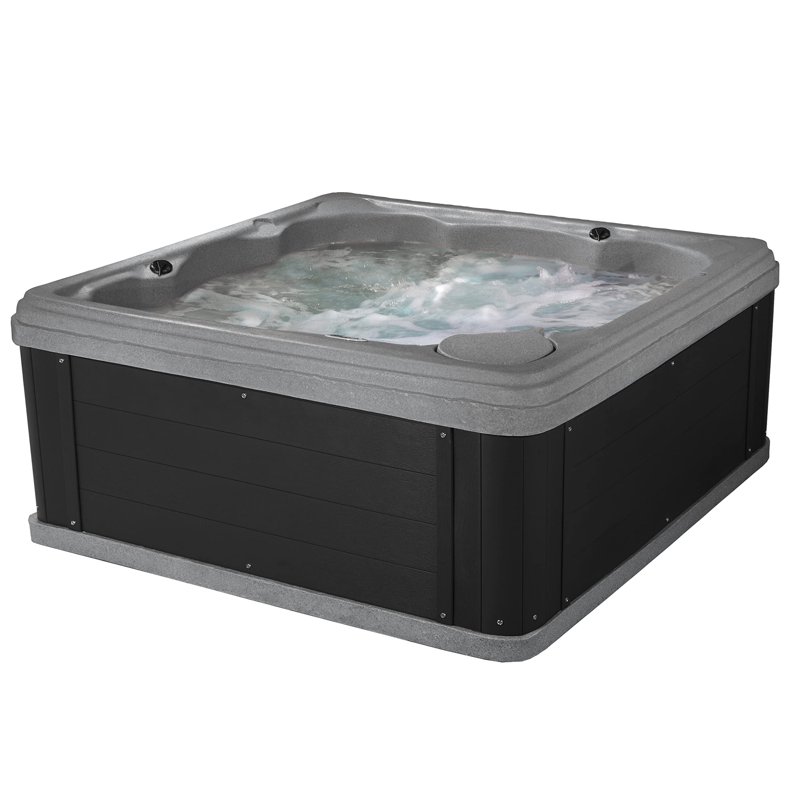 Inland 6 Person Square Hard Side Plug & Play Hot Tub, 24 Jets, Grey and Black