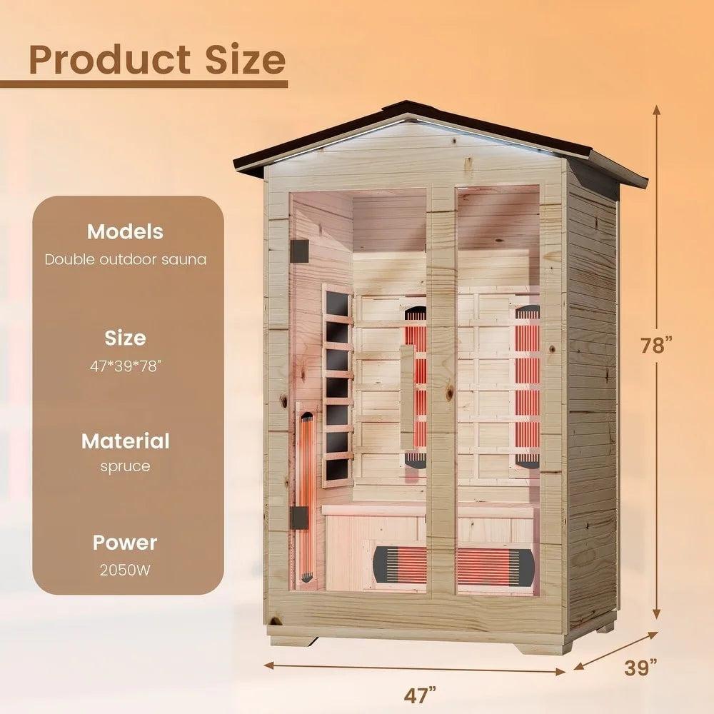 Infrared Sauna up to 4 Person with 15 Minutes Warm-Up Heater Tube & Carbon Plate