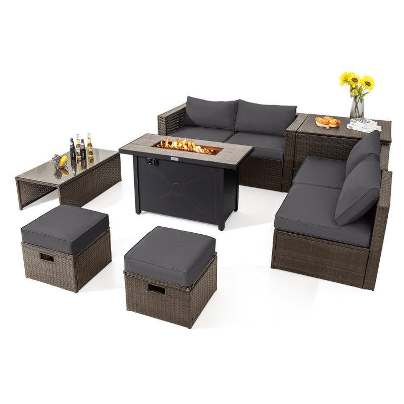 9 Pieces Outdoor Patio Furniture Set with 42 Inch Propane Fire Pit Table