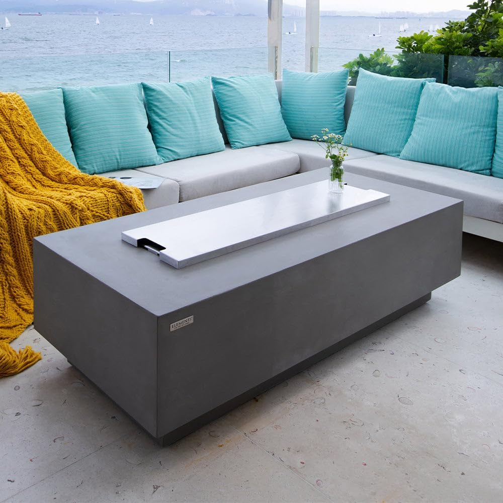 Granville Fire Table Outdoor Fire Pit 60" X 27" Cast Concrete Firepit Includes Lava Rocks 45,000 Btus Outdoor Fireplace for Patio Furniture Set, Deck, Porch, Outdoor Heater - Natural Gas