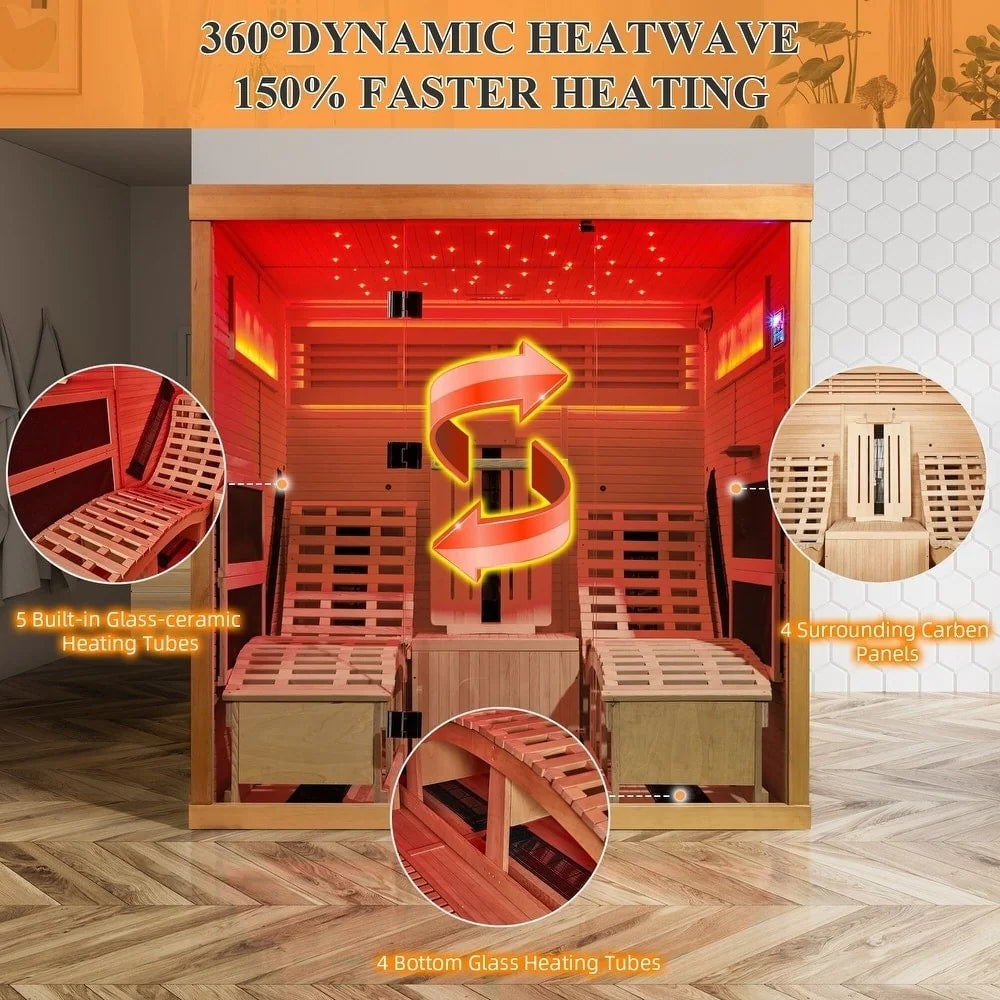 Infrared Sauna up to 4 Person with 15 Minutes Warm-Up Heater Tube & Carbon Plate