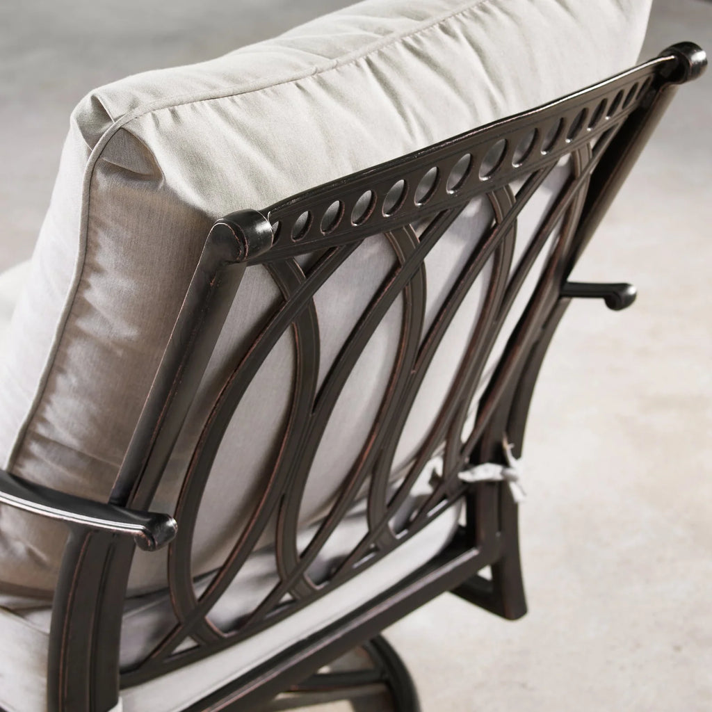 RICA-NOBU-5PC-AC 44 In. Outdoor Aluminum round Fire Table Set with Four Deep Seating Swivel Rocking Chair - 5 Piece