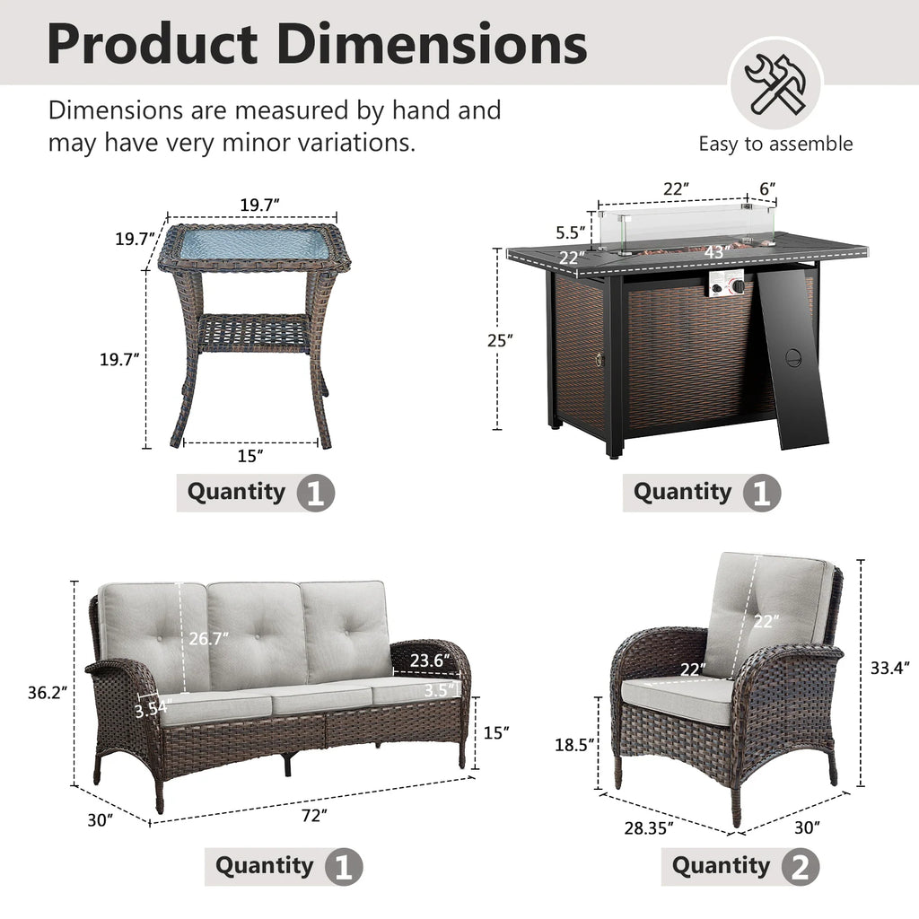 Outdoor Fire Pit Conversation Set, 3-Seat Sofa & Chairs Patio Furniture Set
