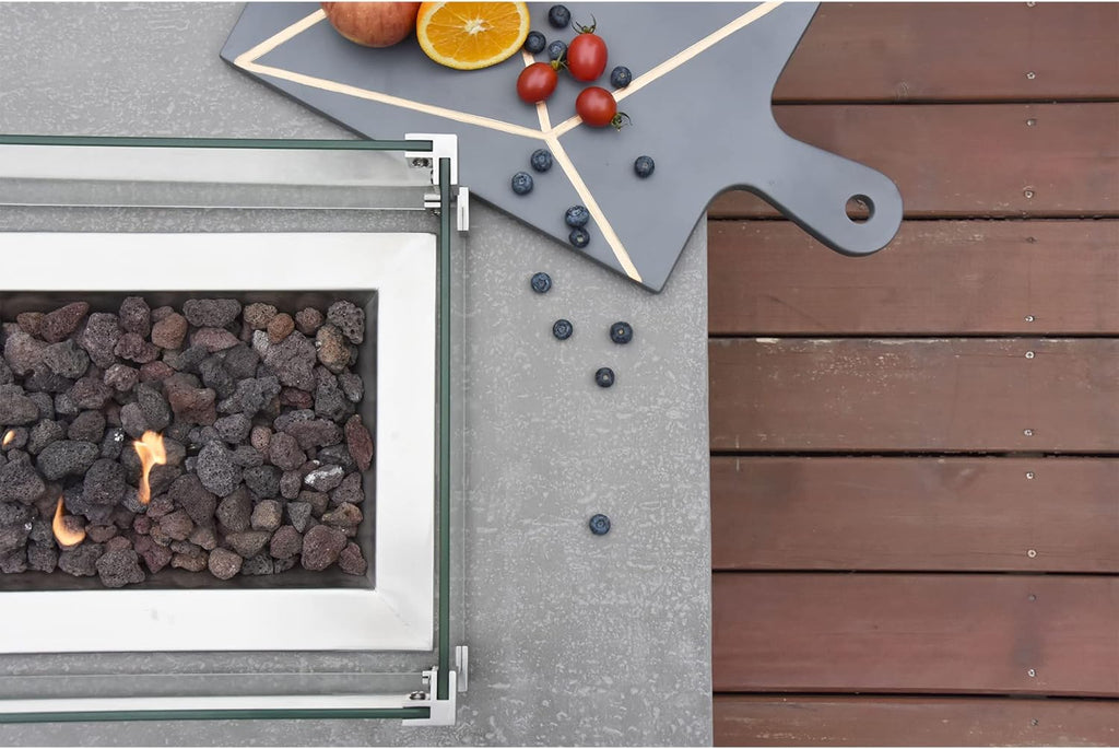 Hampton Fire Table Outdoor Fire Pit 56" X 32" Cast Concrete Firepit Includes Lava Rocks 45,000 Btus Outdoor Fireplace for Patio Furniture Set, Deck, Porch, Outdoor Heater - Liquid Propane