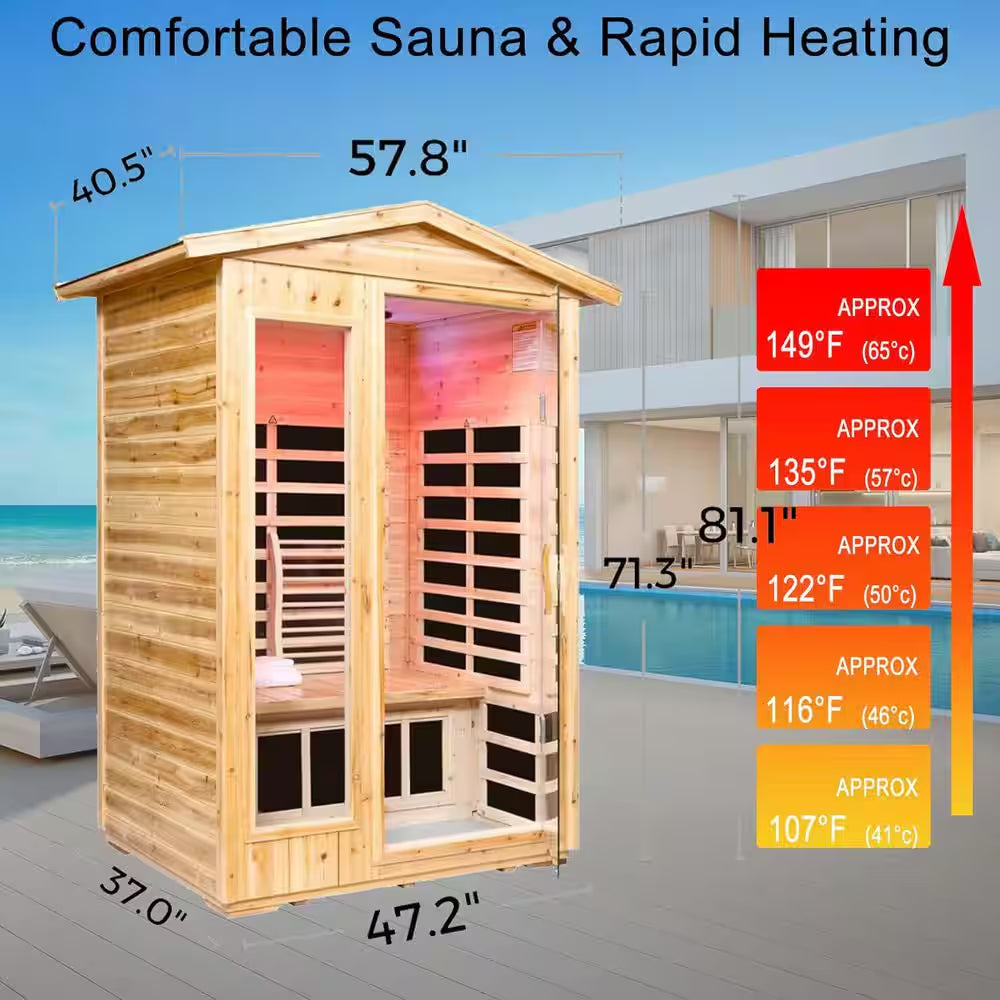 Moray 1-2 Person Outdoor Fir Infrared Sauna with 8 Far-Infrared Carbon Crystal Heaters and Chromotherapy