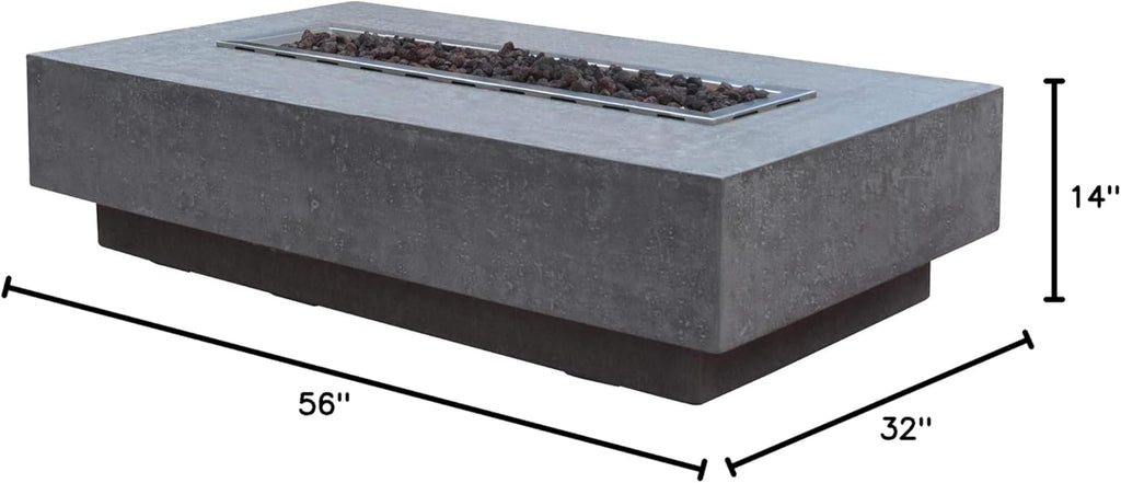 Hampton Fire Table Outdoor Fire Pit 56" X 32" Cast Concrete Firepit Includes Lava Rocks 45,000 Btus Outdoor Fireplace for Patio Furniture Set, Deck, Porch, Outdoor Heater - Liquid Propane