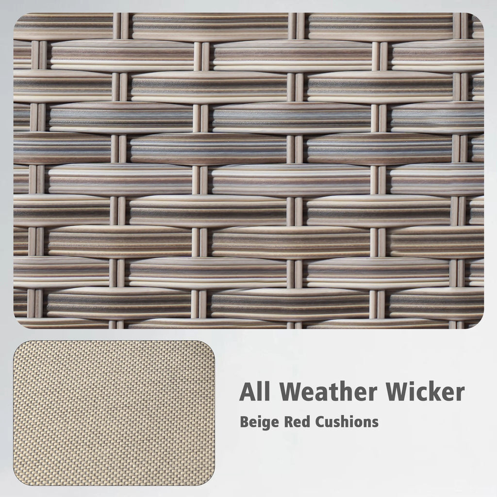 5 Pieces Outdoor Patio Furniture Set High-Back Rattan Wicker Conversation Set Outdoor Sectional with Swivel Chairs & Solar Light Coffee Table, Beige