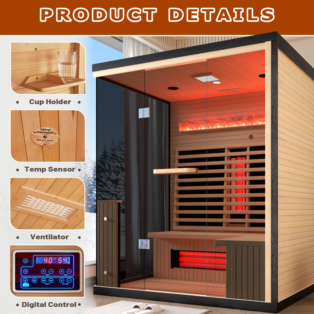Infrared Sauna up to 4 Person with 15 Minutes Warm-Up Heater Tube & Carbon Plate