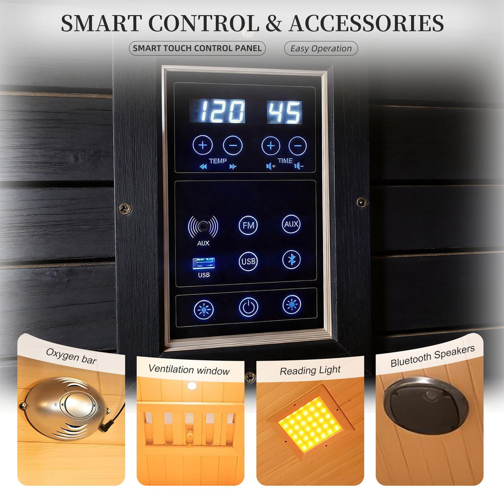 2 Person Outdoor Cedar Infrared Recliner Sauna with Wi-Fi Control for Home