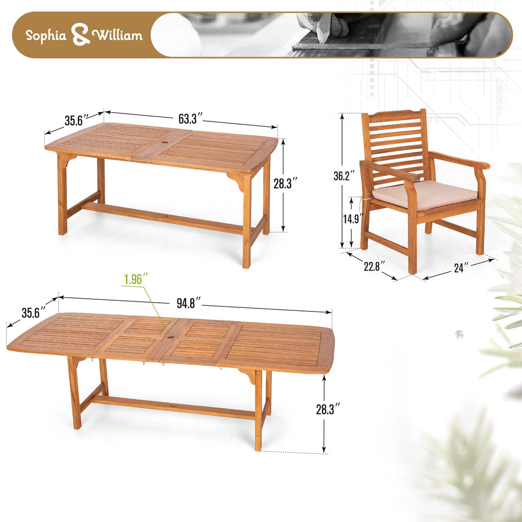 Sophia & William 9pc Outdoor Dining Set, Expandable Wood Table
