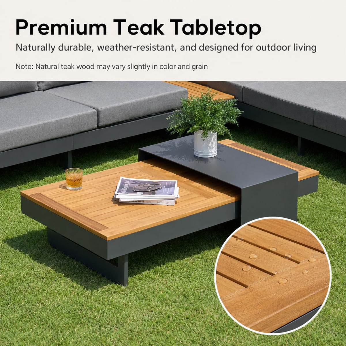 homary Outdoor Conversation Sets, Teak & Aluminum Modular Patio Furniture