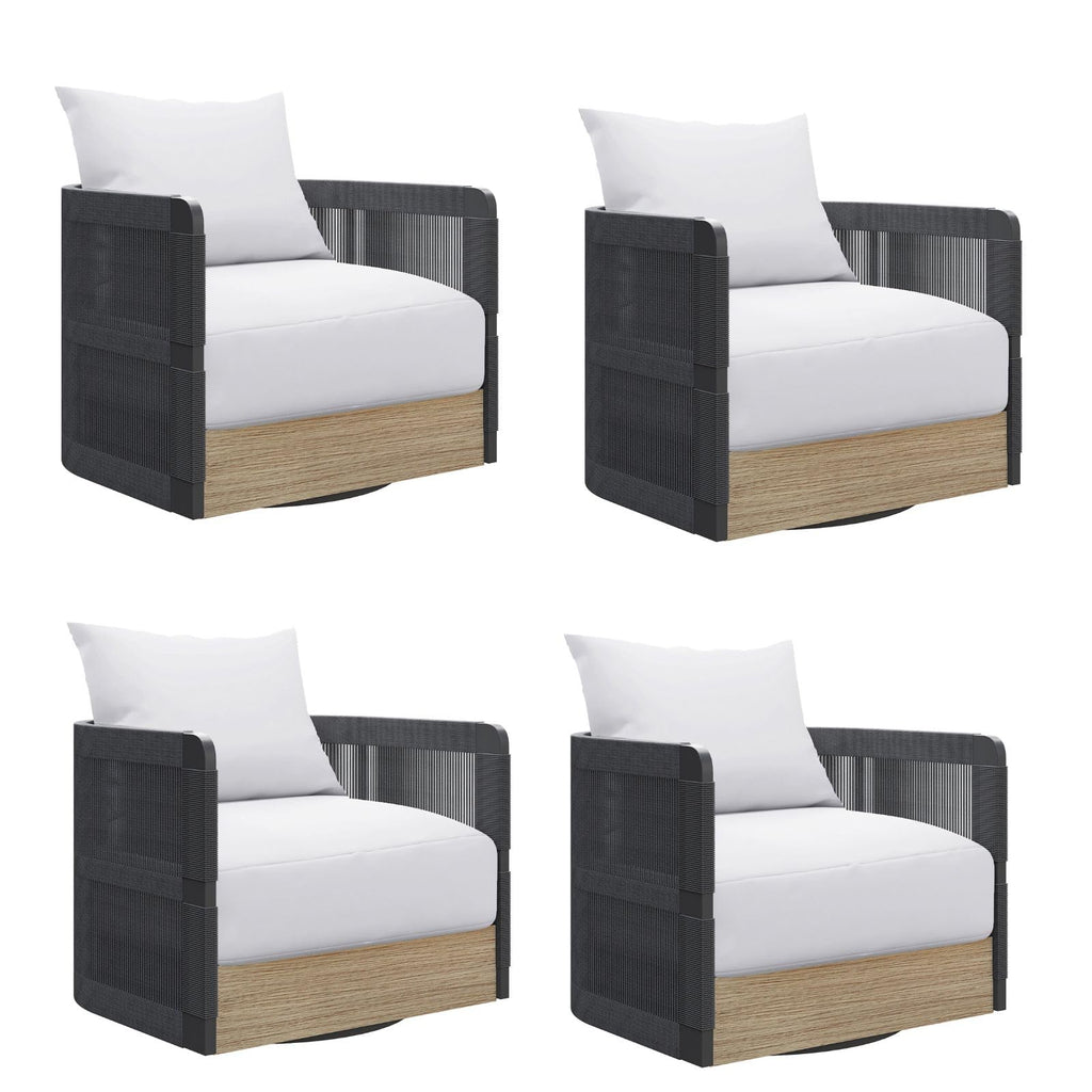 Weibath Outdoor Swivel Patio Chair Set of 4, 360 Degree Woven Patio Accent Chair with Aluminum Frame, Includes Toss Pillow, Coastal Chair for Porch, Garden, Balcony, Deck and Poolside