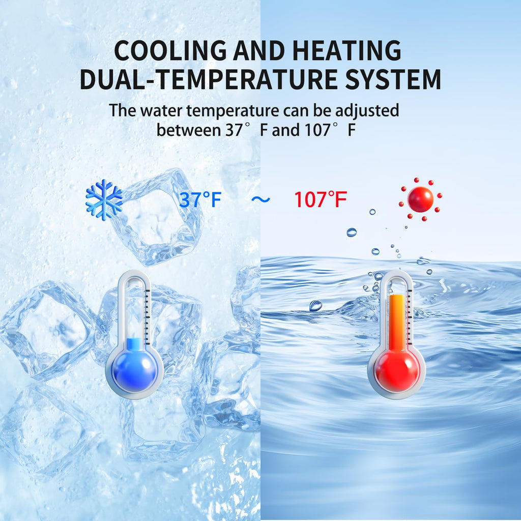 AURGOD Cold Plunge Tub, 1HP Chiller ETL Certificate, 500L 2 Person,Cooling and Heating System, Canadian Red Cedar, Stainless Steel Base -APP Control- Filter - Ozone/UV, Tub Lid -Black(37-107℉)