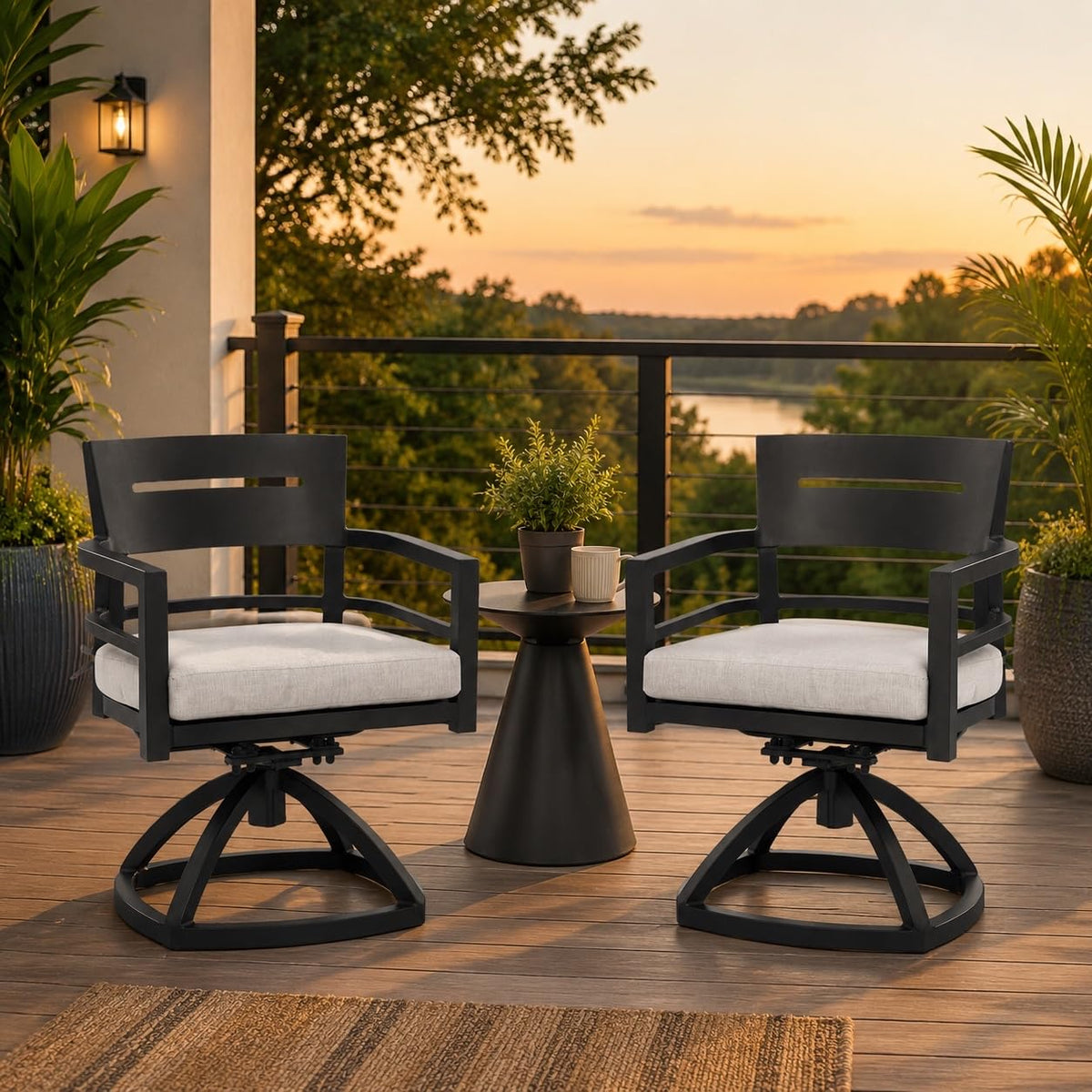 Lekit 2 Piece Aluminum Swivel Rocker Chair Set with Sunbrella Cushions, Rust-Resistant Patio Seating, Ember Black