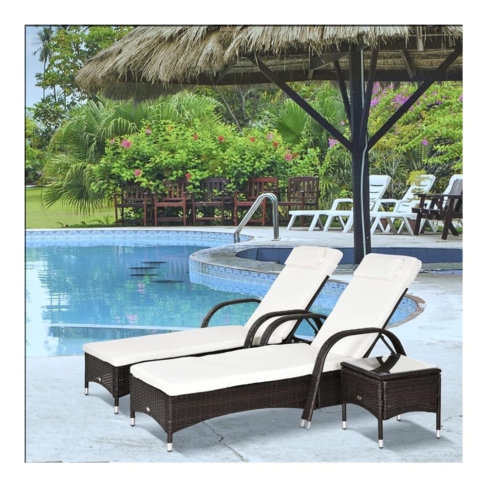 UOPYNE 3 Pieces Patio Furniture Set, Patio Chaise with Wheels, Wicker Outdoor Chaise Lounge Set of, Adjustable Backrest PE Rattan Pool Lounge Chair for Outside Sunbathing Pool Camping Bea