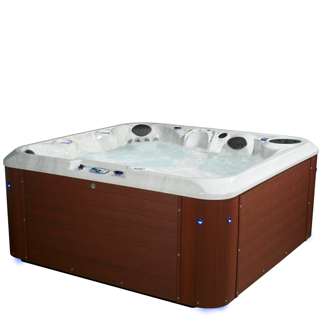 AquaLife Amplified™ 6-Person 100-Jet Acrylic Double Lounger Hot Tub with Bluetooth Stereo, LED Lighting, Insulated Cover, Stainless Steel Heater and Ozonator