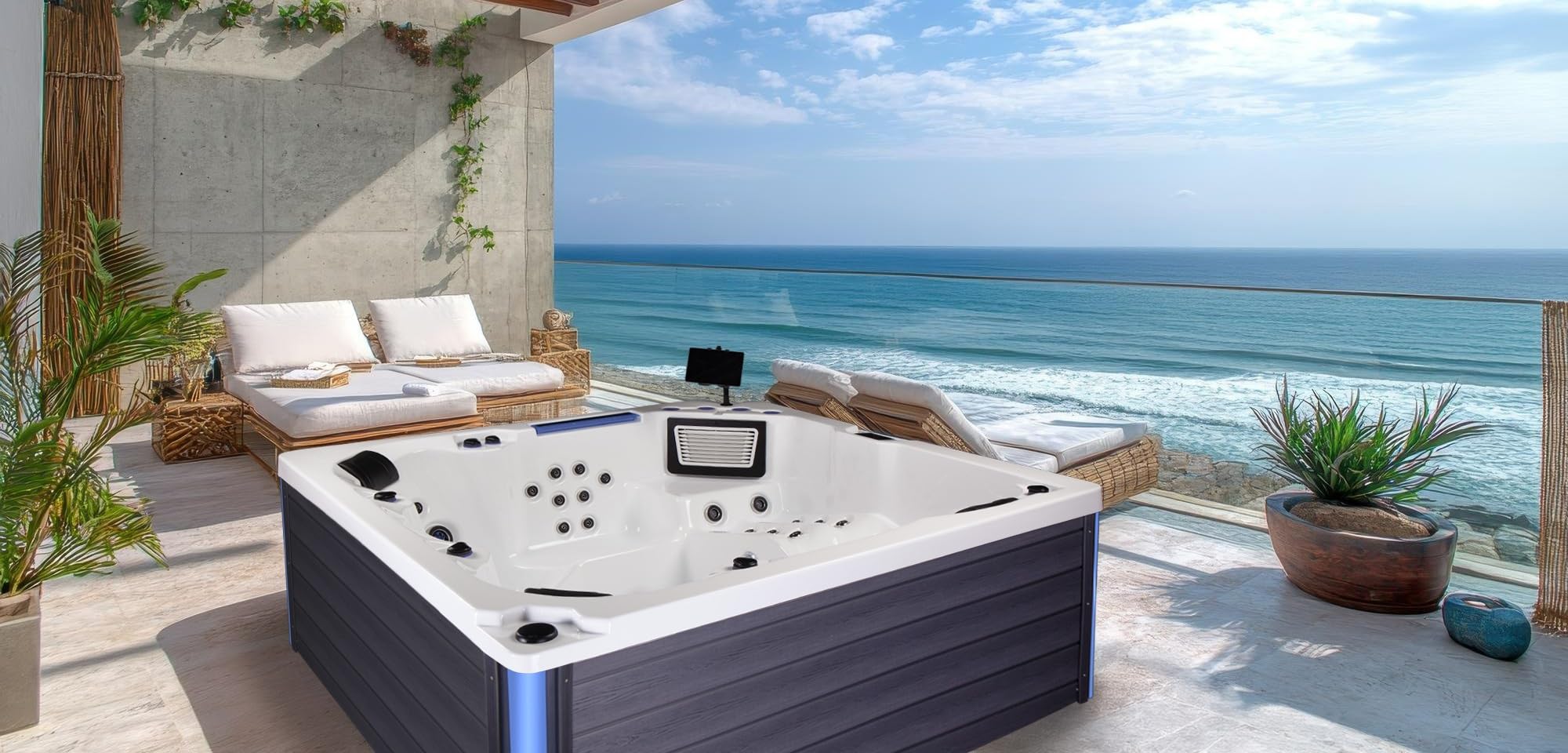 Bueno Spa Denver 6 - Person 100 - Jet Acrylic Hot Tub with New Arctic Max Insulation, Ozonator, and Cover in Ice White