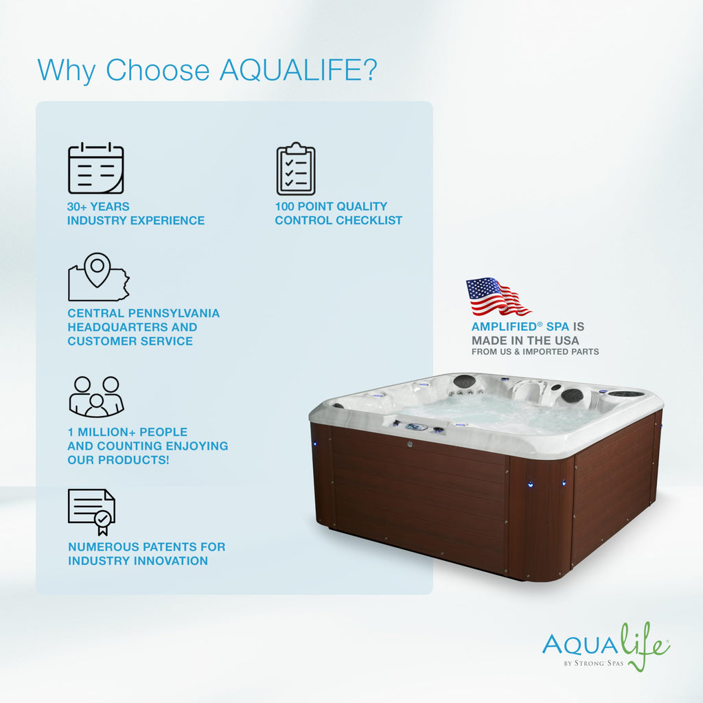 AquaLife Amplified™ 6-Person 100-Jet Acrylic Double Lounger Hot Tub with Bluetooth Stereo, LED Lighting, Insulated Cover, Stainless Steel Heater and Ozonator