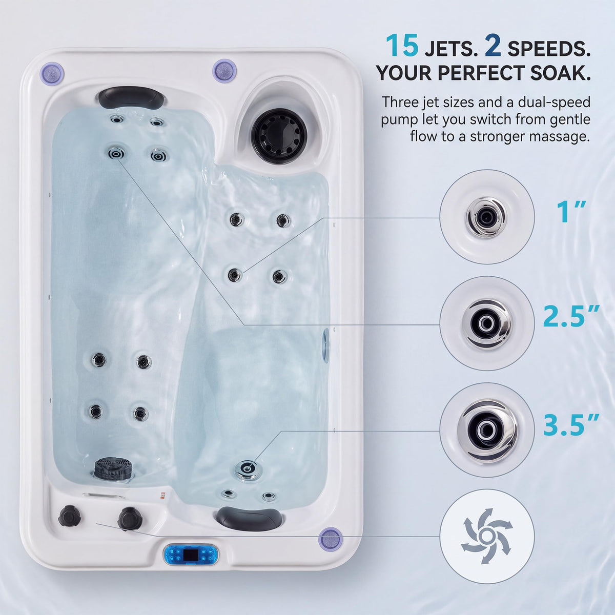 Acrylic Hot Tub Indoor Outdoor - 2 Person Bathtub for Family 22 Hydro Jets, 2 Speakers, LED Lights, Ozonator & Cover – Taupe Colored Ground Spa Machine for Relaxation (2 Person)