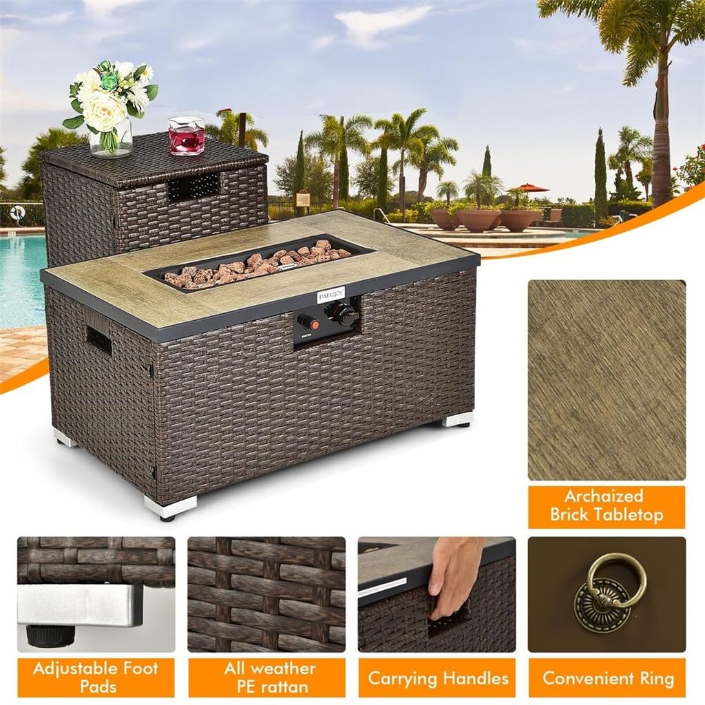 YWMLFZ 8PCS Patio Rattan Furniture Set Fire Pit Table Tank Holder Cover Deck Red