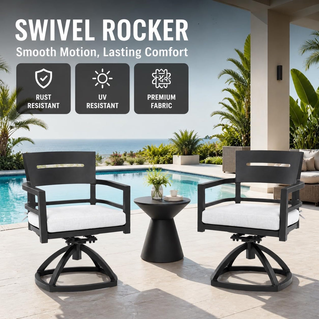 Lekit 2 Piece Aluminum Swivel Rocker Chair Set with Sunbrella Cushions, Rust-Resistant Patio Seating, Ember Black