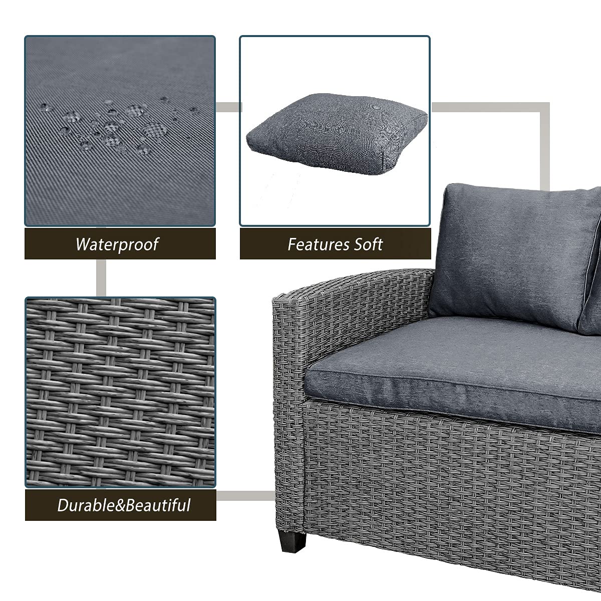 MLLXUXANCC Outdoor Patio Furniture PE Rattan Wicker Conversation Set All-Weather Sectional Sofa Set 1 Table+2 Sofa w/Cushion 2 Colors (Color : B) (B)