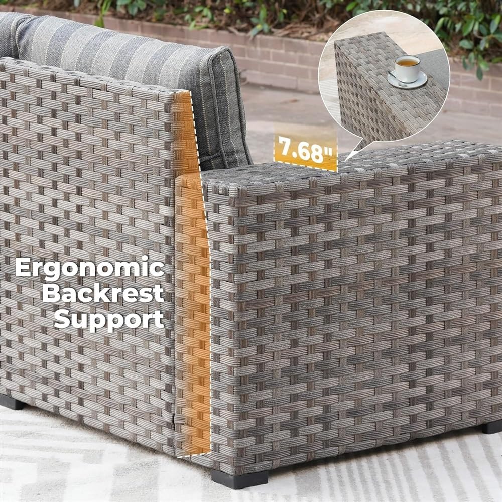 HTERWQEA Patio Furniture Set 12 Piece, Outdoor Wicker Sectional Sofa Set with High Back Swivel Rocker Chairs, Rattan Seating with 4" Thick Cushions for Porch Backyard Garden, Glass Coffee Table