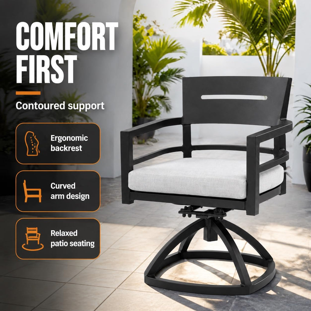 Lekit 2 Piece Aluminum Swivel Rocker Chair Set with Sunbrella Cushions, Rust-Resistant Patio Seating, Ember Black